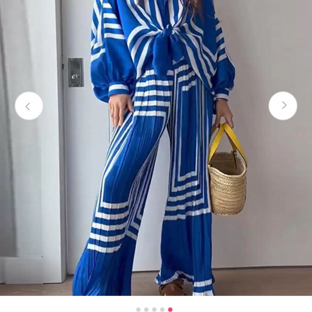 Blue and White Striped Jacket and Dress Set